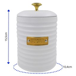 Porta Açucar de Metal com Tampa Friso Branco 15,5cm - 2