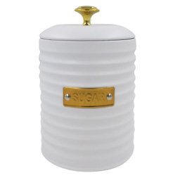 Porta Açucar de Metal com Tampa Friso Branco 15,5cm - 1