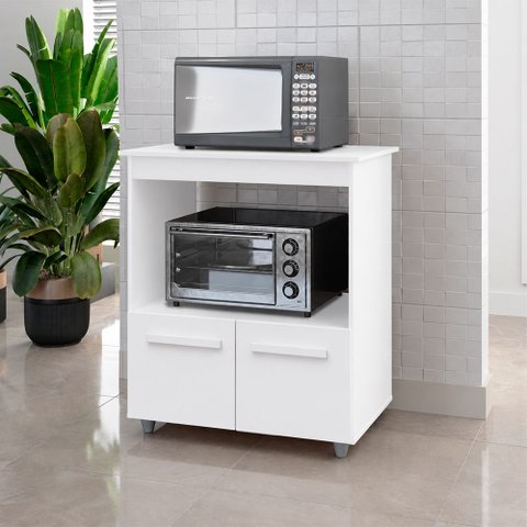 Armário Balcão Multiuso para Cozinha Micro-Ondas e Forno Angela 02 Portas Branco Moblis