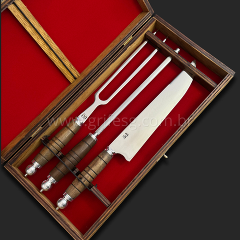 Conjunto Garfo e Faca Anita Garibaldi Sg em Aço Inox com Estojo de Madeira Nobre:10'' (25cm)