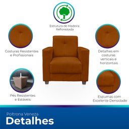 Poltrona Cadeira para Sala Confortável Reforçada Veneza Suede - 3