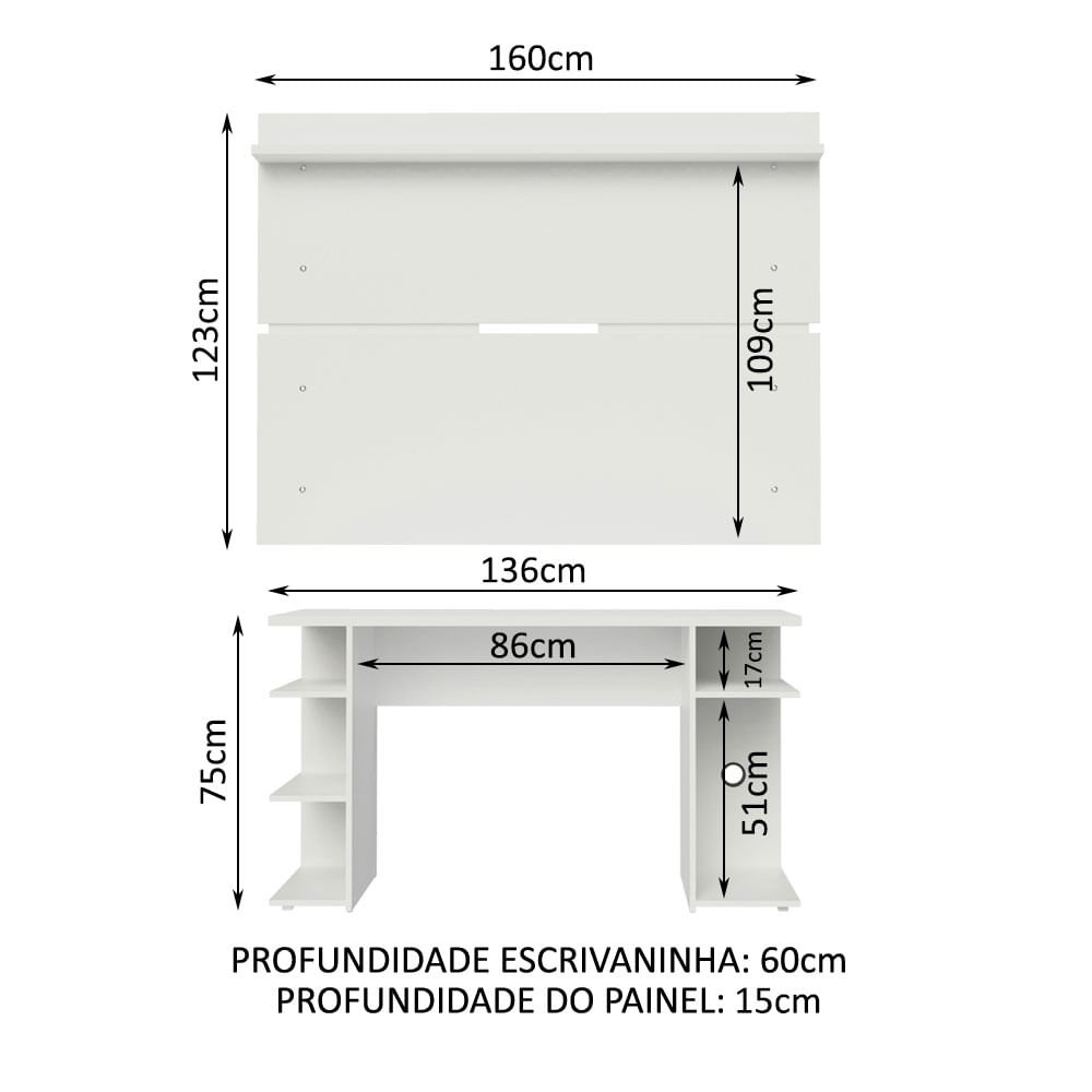 Mesa Gamer Madesa 9409 e Painel para TV até 50 Polegadas Branco