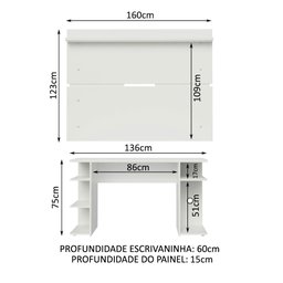 Mesa para Computador Gamer Madesa 9409 e Painel para TV até 65 Polegadas Branco Cor:Branco - 3