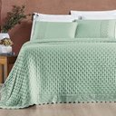 Ver imagem 1 de Kit Cobre Leito Colcha Bouclê Casal Padrão Laise Bordada Micropercal 200 Fios 3 Peças - Verde Salvia