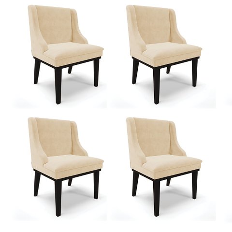 Kit 04 Cadeiras de Jantar Liz Suede Bege Base Fixa Madeira Preto - D’Rossi