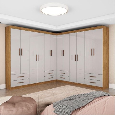 Closet Casal Duplo Lu 12 Portas 8 Gavetas Cinamomo com Off White