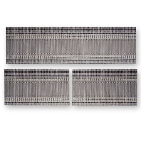 Kit 3 Peças Jogo Cozinha Passadeira Emborrachada Não Derrapa Barrado Cinza