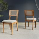 Ver imagem 3 de Conjunto Mesa Sala de Jantar Retangular 180cm 6 Cadeiras Estofadas Tela MDF Freijó Off-White Cinza
