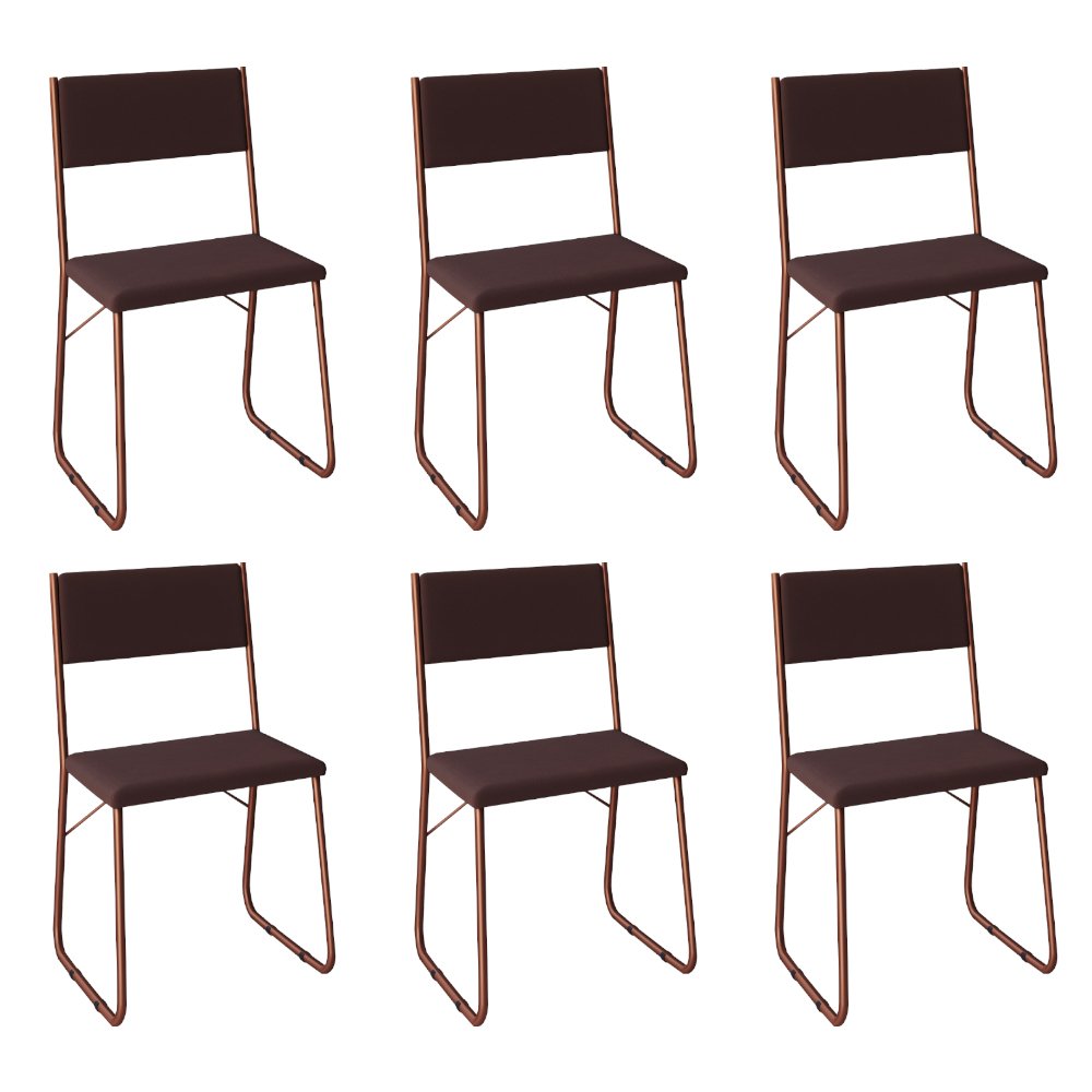 Kit 6 Cadeiras de Jantar Estofadas Angra - Cobre e Marrom - 1