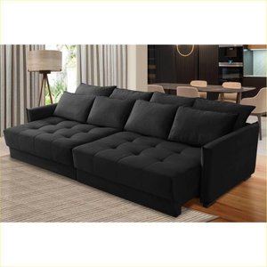 Sofá sem Caixa Retrátil Reclinável 2,10m Catarina Veludo Preto Rover & Beato