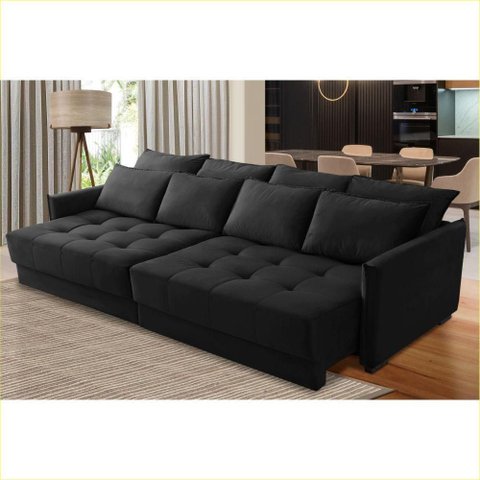 Sofá sem Caixa Retrátil Reclinável 2,10m Catarina Veludo Preto Rover & Beato