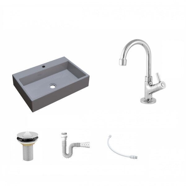 Kit Cuba RT55 com Torneira 1198 Metal e Válvula 1 Polegada e Sifão Pvc e Flexível Compace - 2
