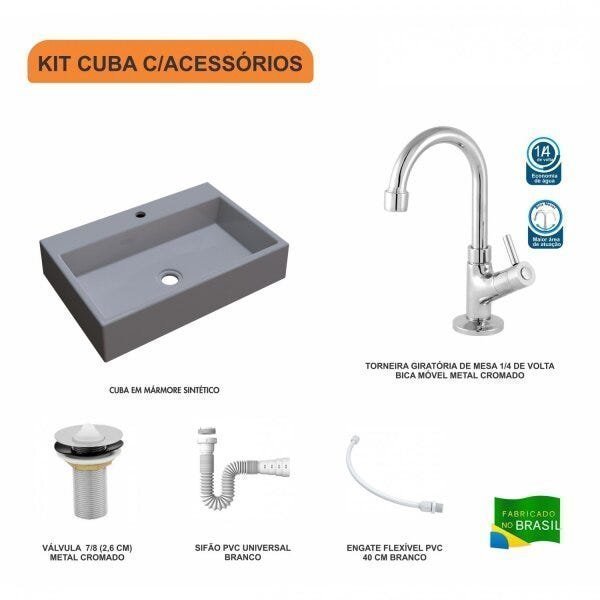 Kit Cuba RT55 com Torneira 1198 Metal e Válvula 1 Polegada e Sifão Pvc e Flexível Compace - 3