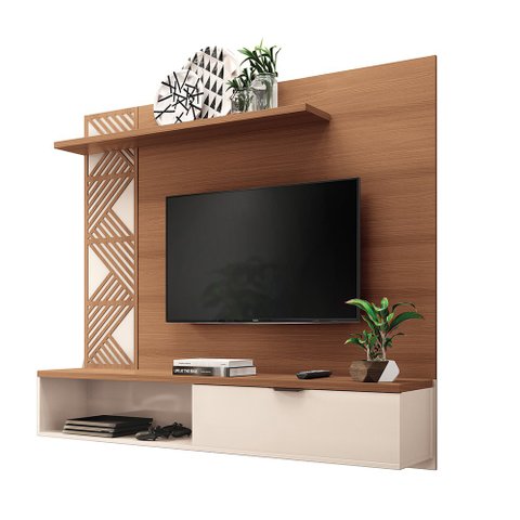 Painel de Tv Suspenso Ingrid para Sala de Estar/ Recepção Nature/ Off White - Bela Móveis