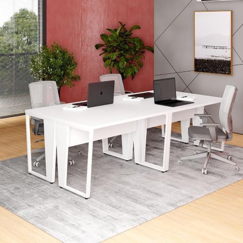 Mesa de Trabalho para Escritório Industrial sem Gavetas 240cm Branco F5 Office