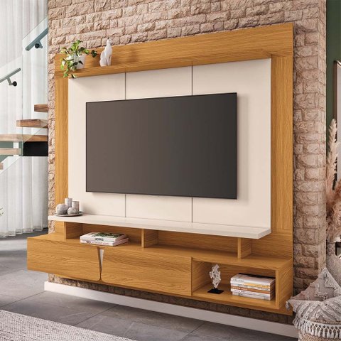 Painel para Tv 60 Pol com Bancada Suspensa 160cm Sideral B01 Cinamomo Off White - Lyam Decor