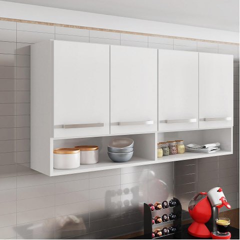 Armário Aéreo Móveis De Cozinha Multiuso 4 Portas Branco
