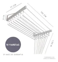 Ver imagem 2 de Varal De Parede Individual 130cm x 10 Varetas - Em Alumínio Branco