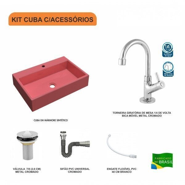 Kit Cuba RT55 com Torneira 1198 Metal e Válvula 1 Polegada e Sifão Cromado e Flexível Compace - 3