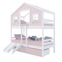 Ver imagem 2 de Beliche Casinha Sonhos com 02 Gavetas Rosa Kit Escada/ Escorregador Madeira Maciça Rosa/ Branco