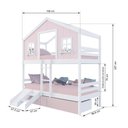 Ver imagem 3 de Beliche Casinha Sonhos com 02 Gavetas Rosa Kit Escada/ Escorregador Madeira Maciça Rosa/ Branco