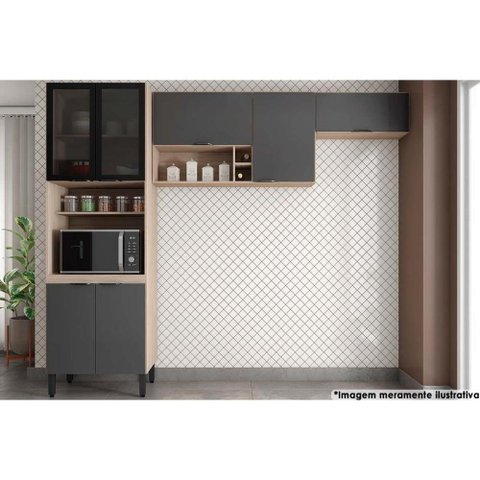 Cozinha Modulada Completa Firenze 3 Peças (2 Aéreos+1paneleiro) Cp07 Avena/grafito - Demóbile