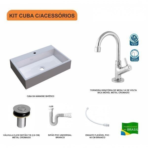 Kit Cuba RT55 com Torneira 1198 Metal e Válvula Click 1 Polegada B e Sifão Pvc e Flexível Compace - 3