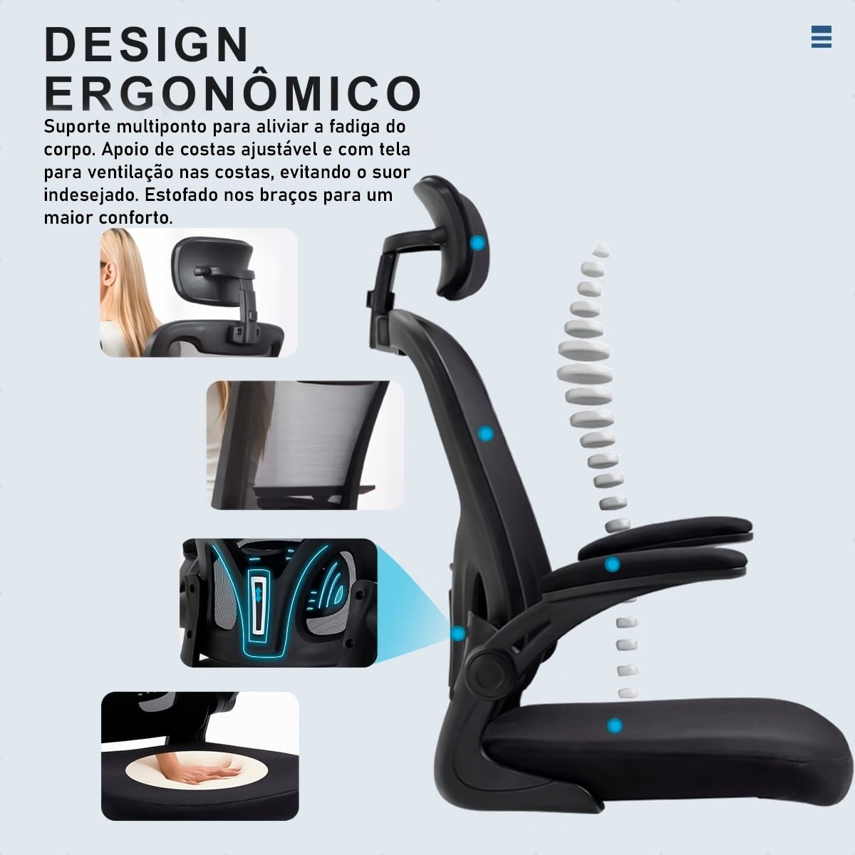 Cadeira Escritório C310 Ergonômica Preta Estofado Tela Mesh - 4