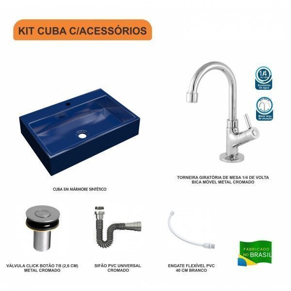 Kit Cuba RT55 com Torneira 1198 Metal e Válvula Click 1 Polegada B e Sifão Cromado e Flexível Compace - 3