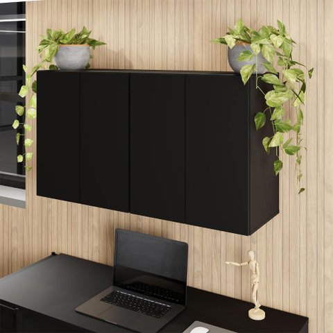 Armários Aéreos Escritório 120cm X 36cm 2 Portas F5 Office Cor:preto
