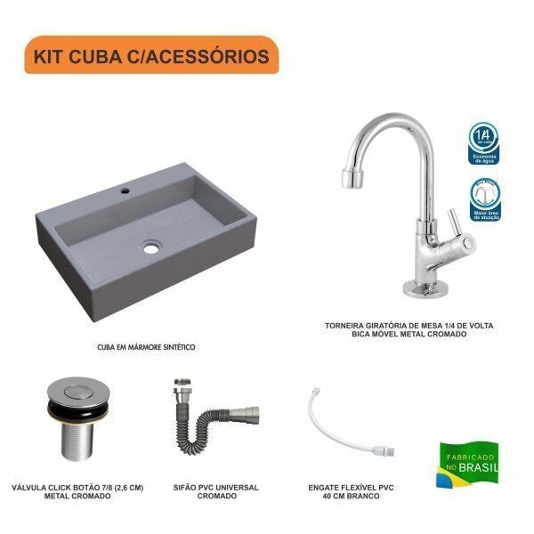 Kit Cuba RT55 com Torneira 1198 Metal e Válvula Click 1 Polegada B e Sifão Cromado e Flexível Compac - 3