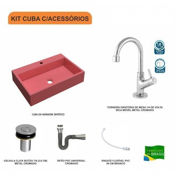 Kit Cuba RT55 com Torneira 1198 Metal e Válvula Click 1 Polegada B e Sifão Cromado e Flexível Compac - 3