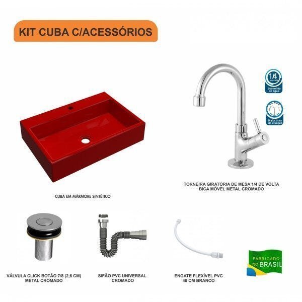 Kit Cuba RT55 com Torneira 1198 Metal e Válvula Click 1 Polegada B e Sifão Cromado e Flexível Compace - 3