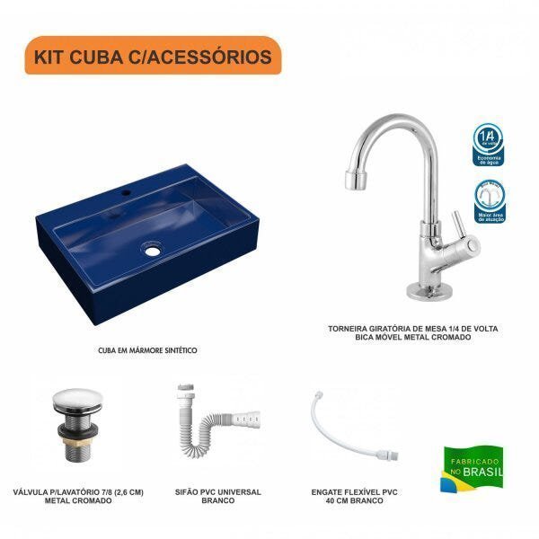 Kit Cuba RT55 com Torneira 1198 Metal e Válvula Click 1 Polegada G e Sifão Pvc e Flexível Compace - 3