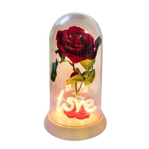 Luminária Love a Rosa Encantada Vermelha 28 Cm Presente para Namorada Presente de Natal Presente Dia