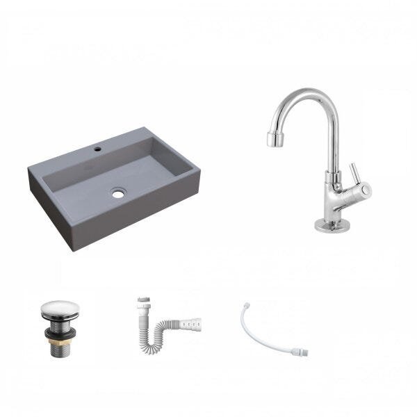 Kit Cuba RT55 com Torneira 1198 Metal e Válvula Click 1 Polegada G e Sifão Pvc e Flexível Compace - 2