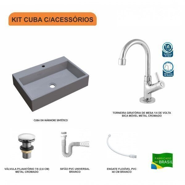 Kit Cuba RT55 com Torneira 1198 Metal e Válvula Click 1 Polegada G e Sifão Pvc e Flexível Compace - 3