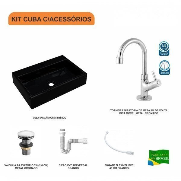 Kit Cuba RT55 com Torneira 1198 Metal e Válvula Click 1 Polegada G e Sifão Pvc e Flexível Compace - 3