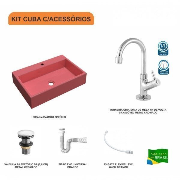 Kit Cuba RT55 com Torneira 1198 Metal e Válvula Click 1 Polegada G e Sifão Pvc e Flexível Compace - 3