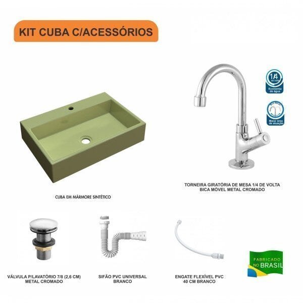 Kit Cuba RT55 com Torneira 1198 Metal e Válvula Click 1 Polegada G e Sifão Pvc e Flexível Compace - 3