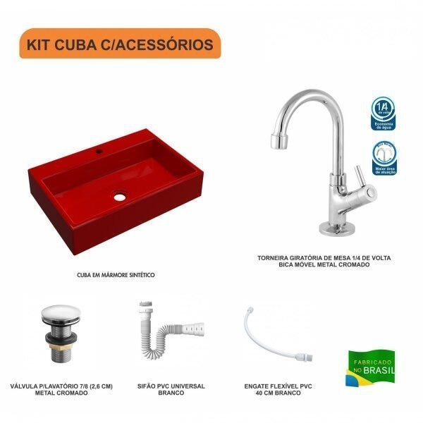 Kit Cuba RT55 com Torneira 1198 Metal e Válvula Click 1 Polegada G e Sifão Pvc e Flexível Compace - 3