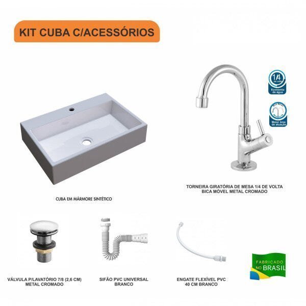 Kit Cuba RT55 com Torneira 1198 Metal e Válvula Click 1 Polegada G e Sifão Pvc e Flexível Compace - 3