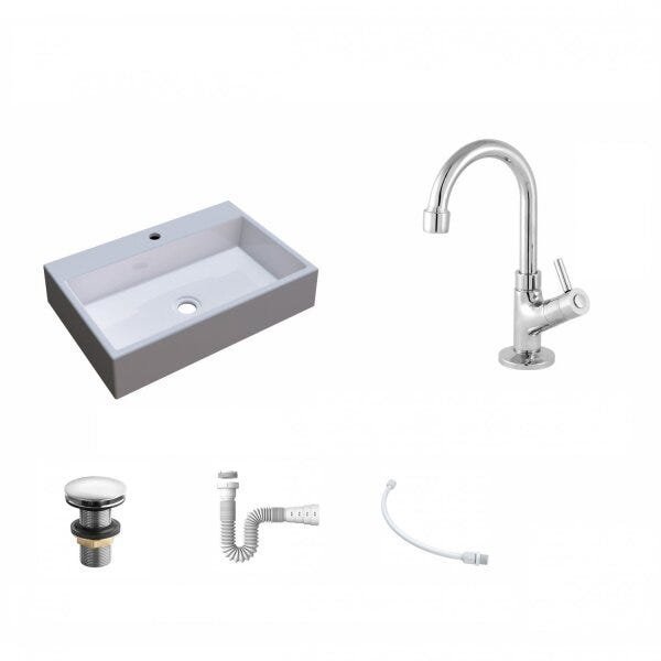 Kit Cuba RT55 com Torneira 1198 Metal e Válvula Click 1 Polegada G e Sifão Pvc e Flexível Compace - 2