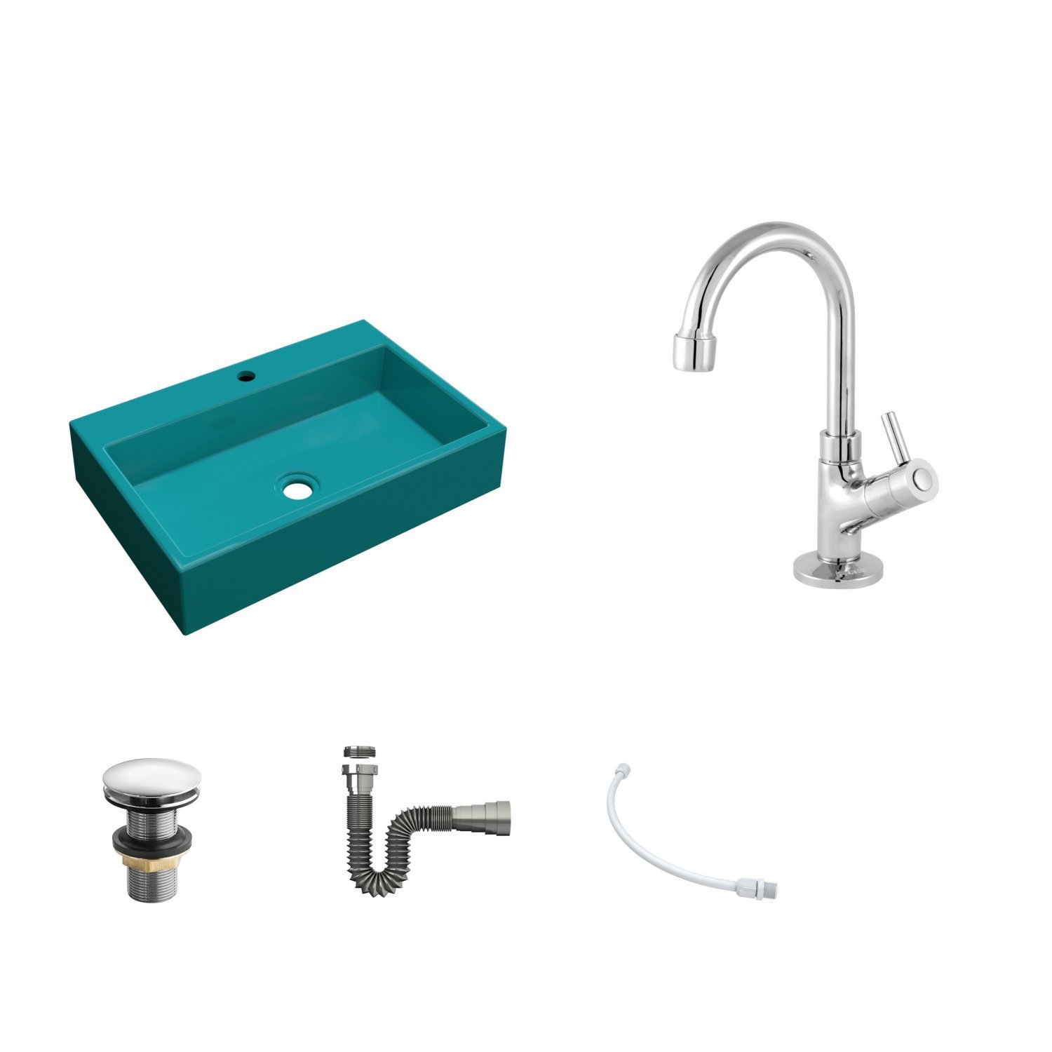 Kit Cuba RT55 com Torneira 1198 Metal e Válvula Click 1 Polegada G e Sifão Cromado e Flexível Compac - 2