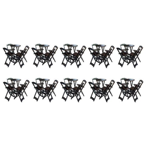 Kit 10 Jogos De Mesa Bistrô De Madeira Com 4 Cadeiras Dobravel Tabaco - Marrom