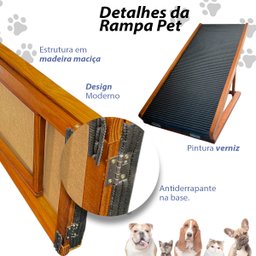 Rampa Pet Antiderrapante Média Ajustável Regulável Madeira Gato e Cachorro - 3