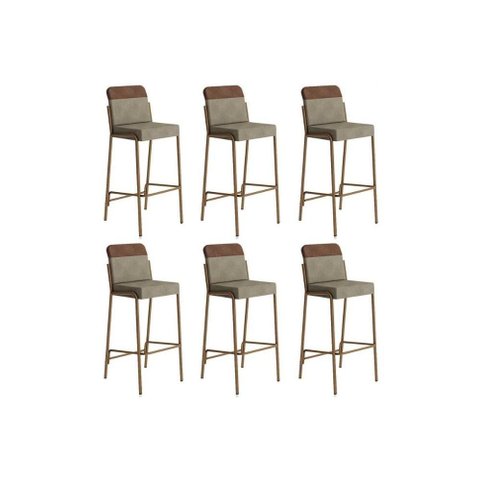 Kit 6 Banquetas Sala Jantar Duo 1753 6 Un Rose/linho Areia/courano Caramelo - Carraro