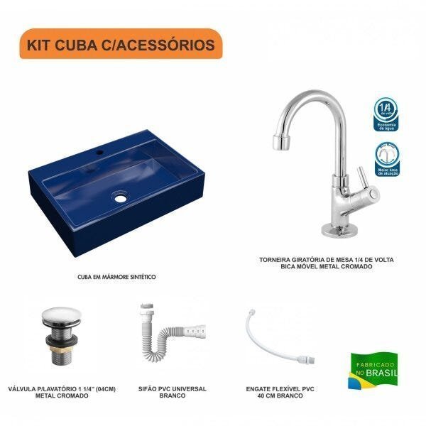 Kit Cuba RT55 com Torneira 1198 Metal e Válvula Click 1 Polegada e meia e Sifão Pvc e Flexível Compa - 3
