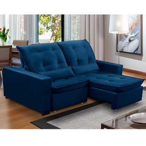 Sofa Retratil Reclinavel 2 Lugares 2,80m Atlantis Veludo Azul Marinho Lansofbr Lansof Brasil