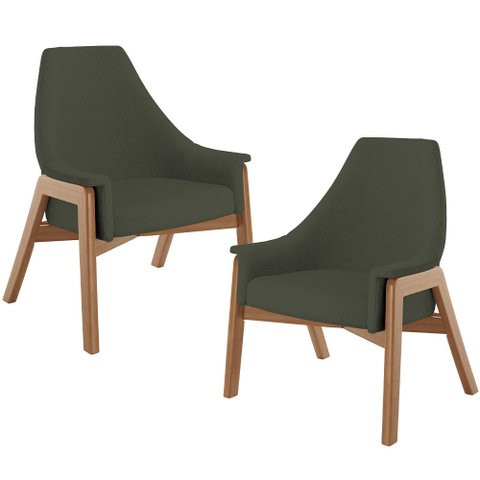 Kit 02 Poltronas Decorativa para Sala de Estar Sakura L02 Linho Verde Musgo - Lyam Decor